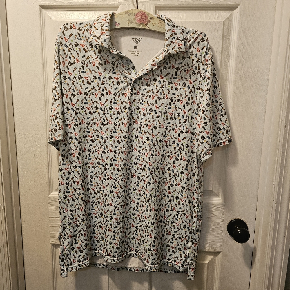 1764 Golf Polo Mens Lobster Beer Sky Blue Golfing Shirt